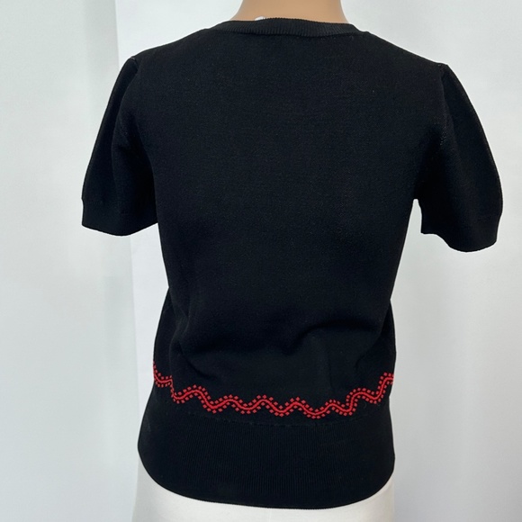 RED Valentino XS Black Knit Short-Sleeve Terrace Jacquard Knit Top - Picture 6 of 6